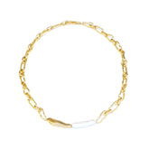 Liora Necklace Gold Chain with Freshwater Pearl & Sculpted Metal Accents