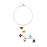 Solara Necklace Long Freshwater Pearl Necklace with Amber Accents