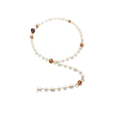 Aurelia Long Necklace Freshwater Pearls & Amber-Tone Crystal Beads