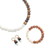 Sylva Set Wood, Shell & Freshwater Pearl Necklace, Bracelet & Earrings