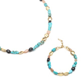 Maris Set Turquoise Beaded Gold Accent Necklace & Bracelet