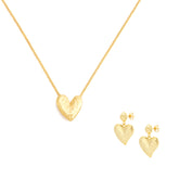 Amara Duo Set Gold Heart Pendant Necklace & Statement Earrings