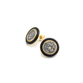 Astra Earrings Vintage Coin Studs with Black Enamel Frame