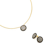 Astra Set Vintage Coin Necklace & Earrings with Black Enamel Frame