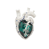 Cor Vitae Brooch Emerald Heart Edition Anatomical Heart Silver & Emerald Crystal Brooch