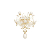 Fiore Brooch Floral Pearl and Crystal Gold Brooch