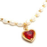 Amora Bracelet Freshwater Pearl Bracelet with Red Heart Charm