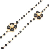 Fleur Noir Necklace Long Black Beaded Necklace with Floral Accents