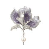 Lilium Moon Brooch Frosted Violet Petals & Pearl Blossom Pin