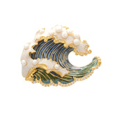 Maris Wave Brooch Pearl Crest & Enamel Ocean Swell