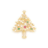 Noel Brooch Christmas Tree Pearl & Crystal Gold Brooch