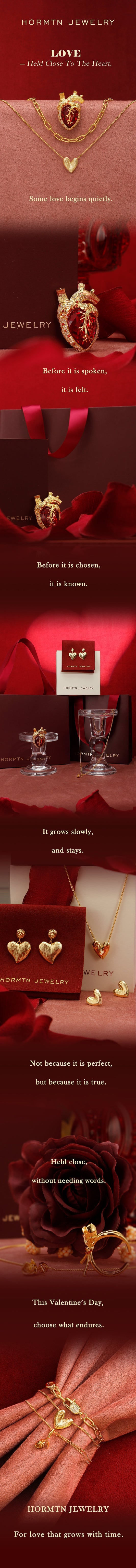 Valentine’s Day jewelry collection by Hormtn Jewelry featuring symbolic heart designs.