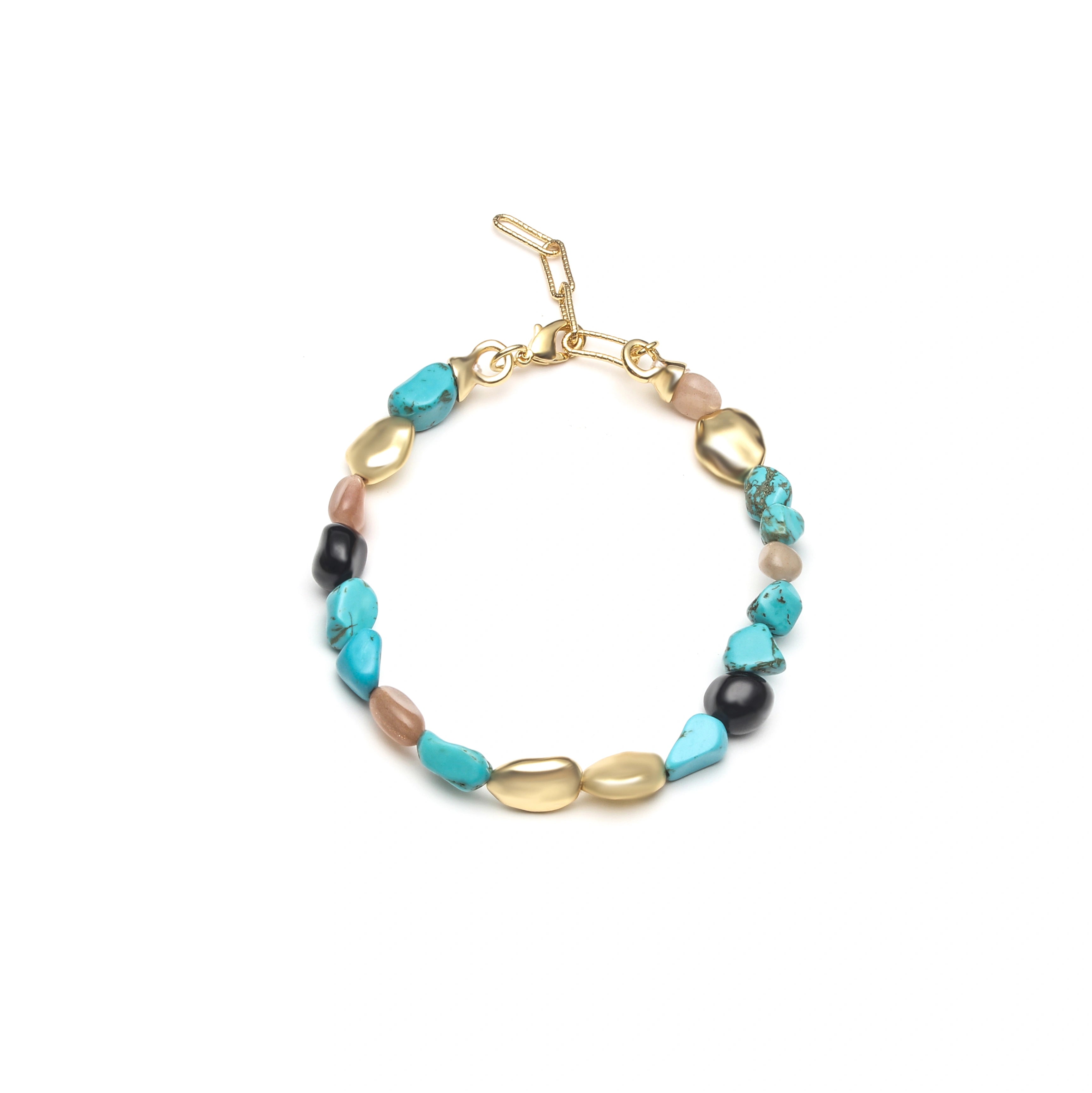 Maris Set Turquoise Beaded Gold Accent Necklace & Bracelet