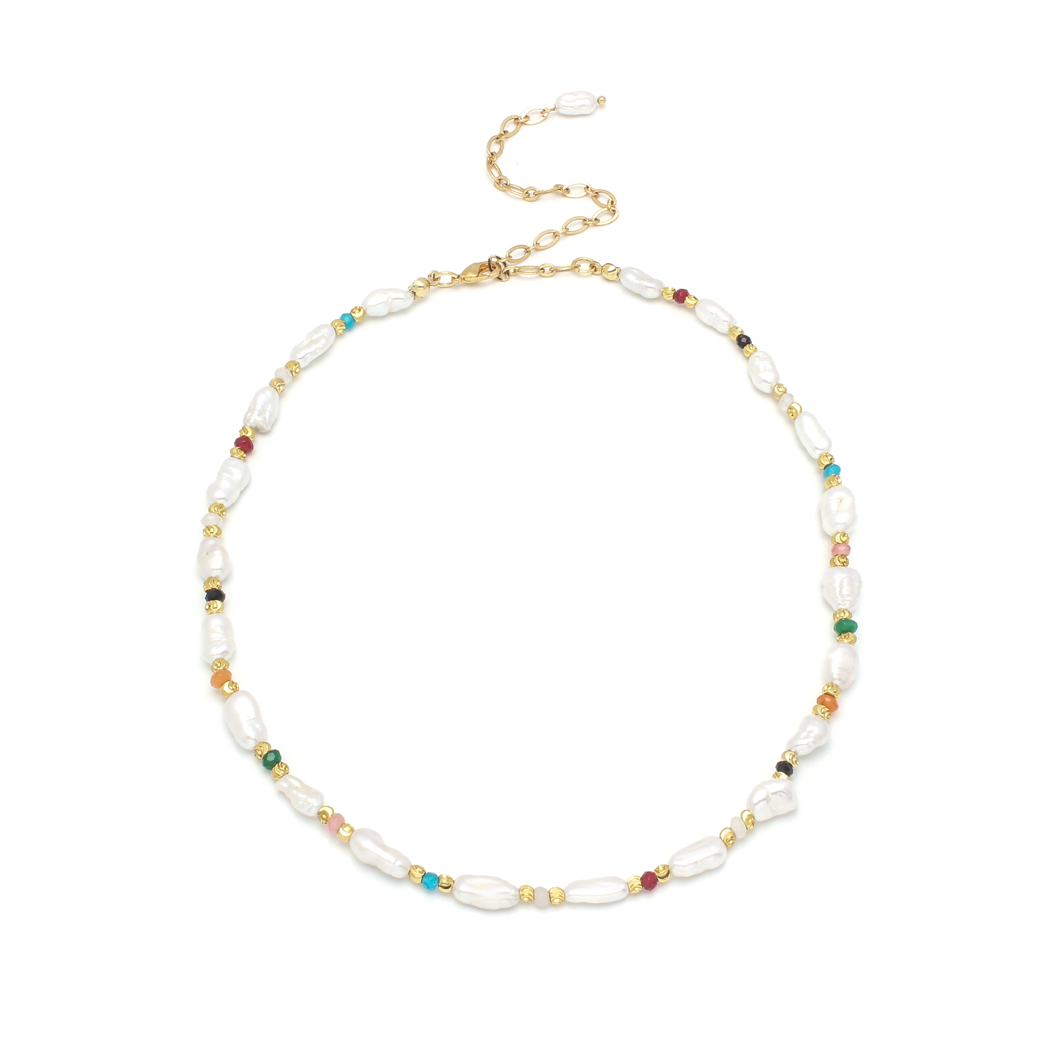 Celeste Necklace Freshwater Pearl & Multicolor Beaded Necklace
