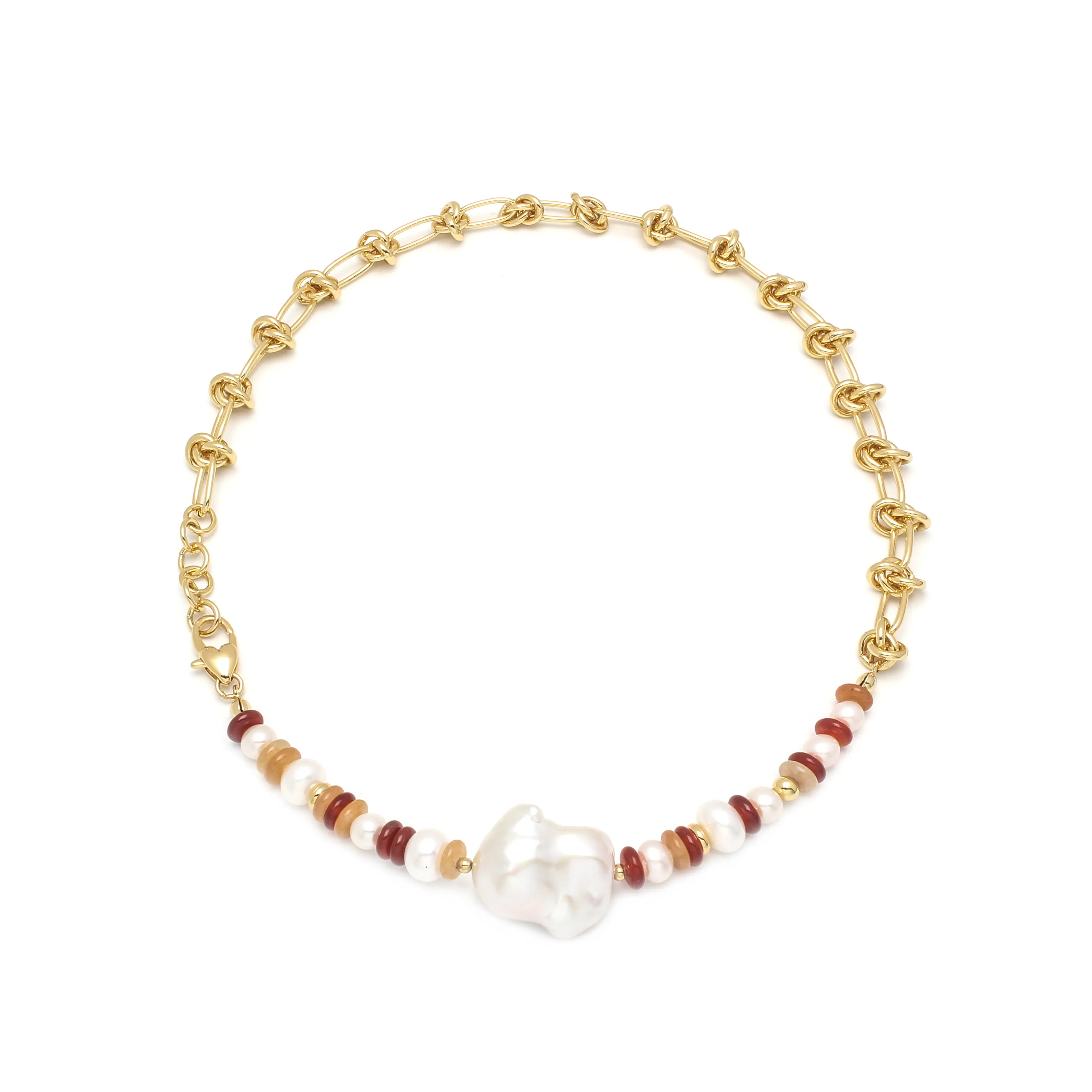Aurora Necklace Baroque Pearl & Red Beaded Chain Necklace