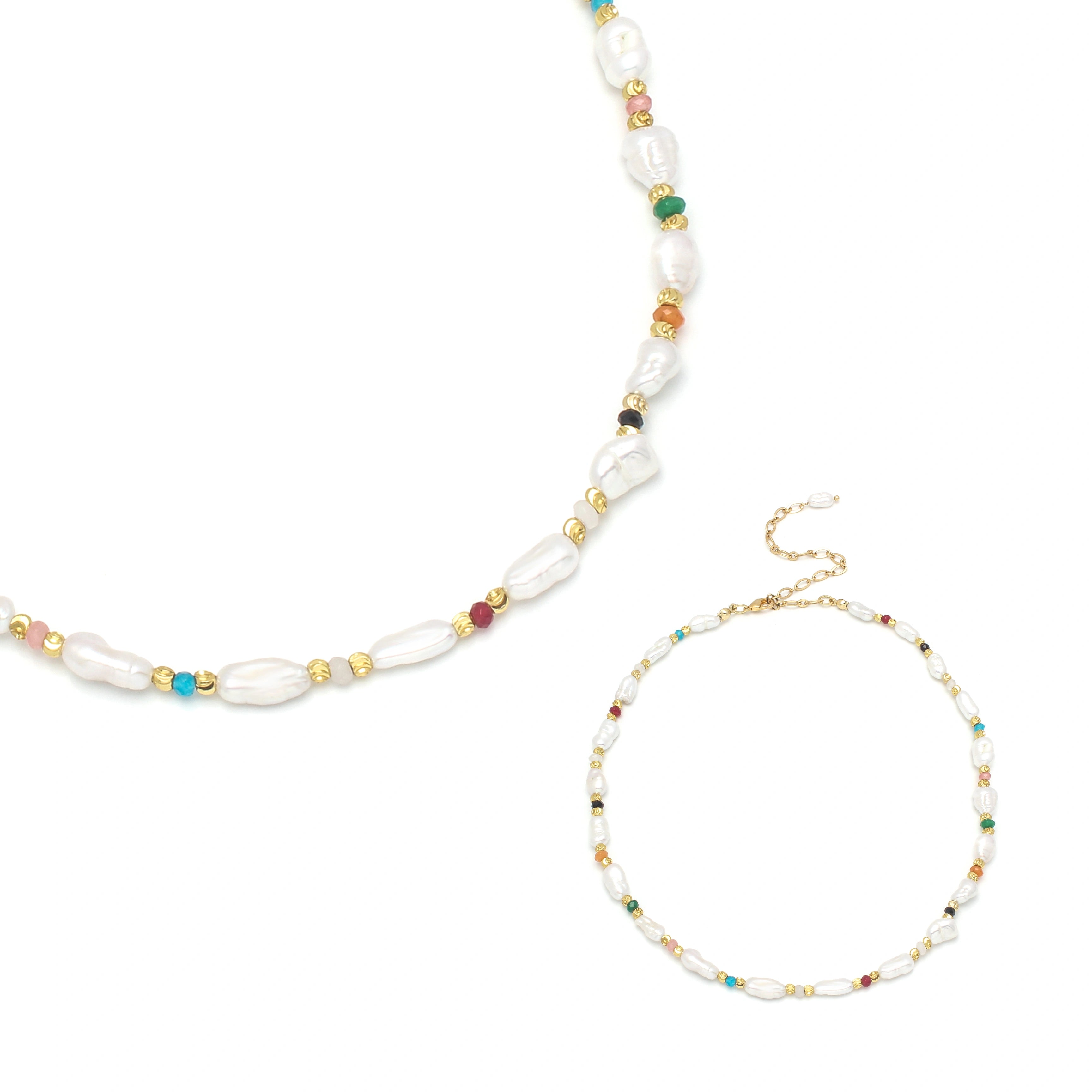 Celeste Set Freshwater Pearl & Multicolor Beaded Necklace Duo