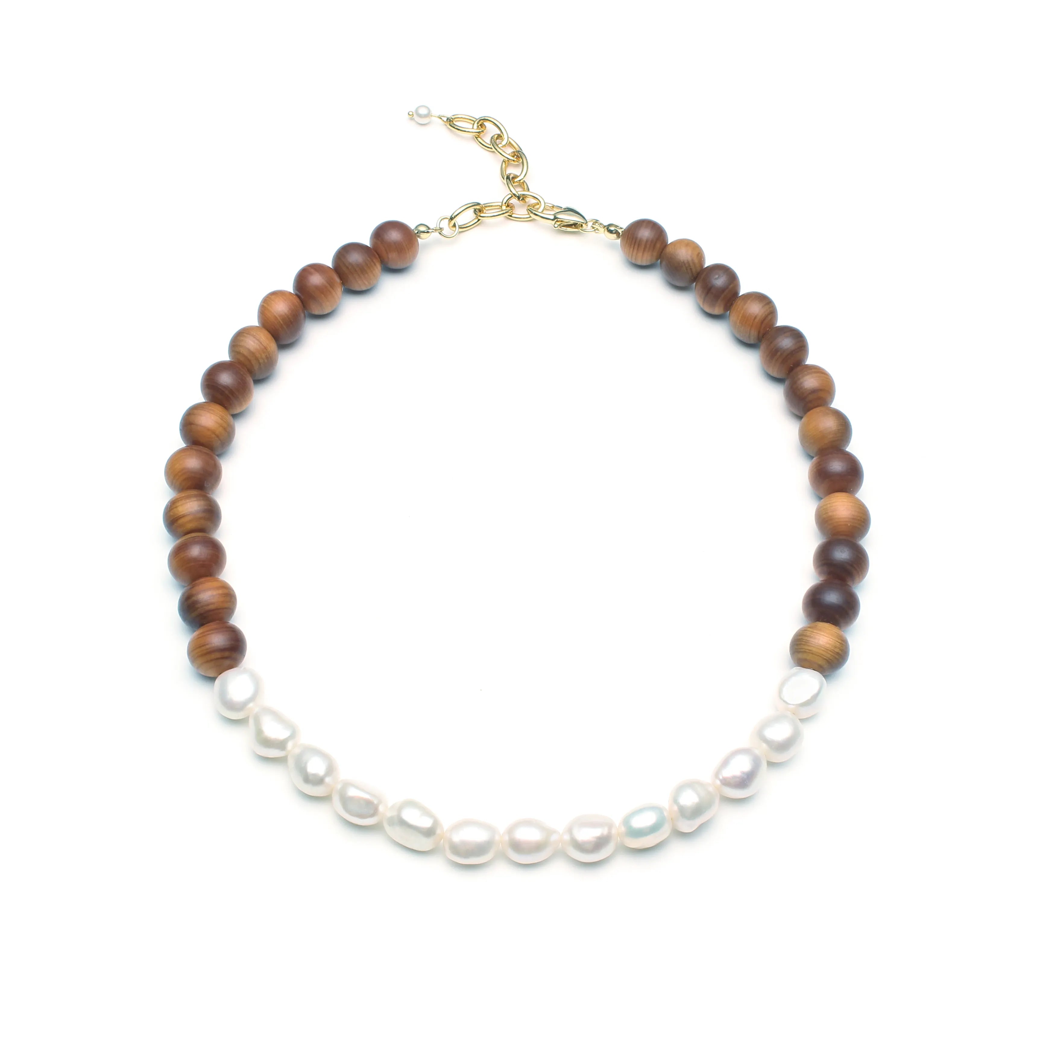 Sylva Necklace Wood and Freshwater Pearl Beaded Necklace