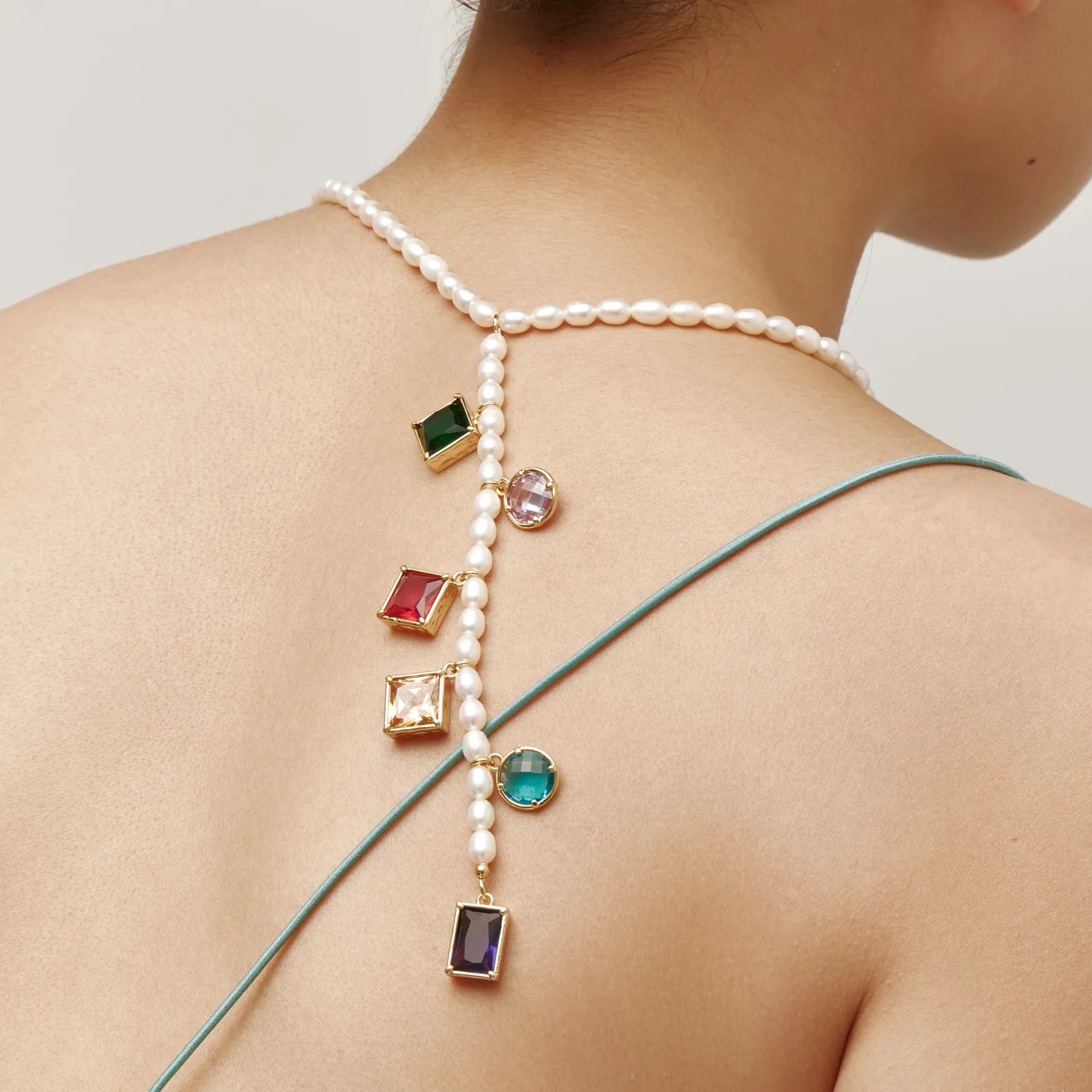 Solara Necklace Long Freshwater Pearl Necklace with Amber Accents