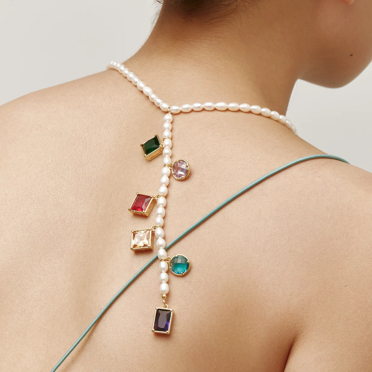 Solara Necklace Long Freshwater Pearl Necklace with Amber Accents