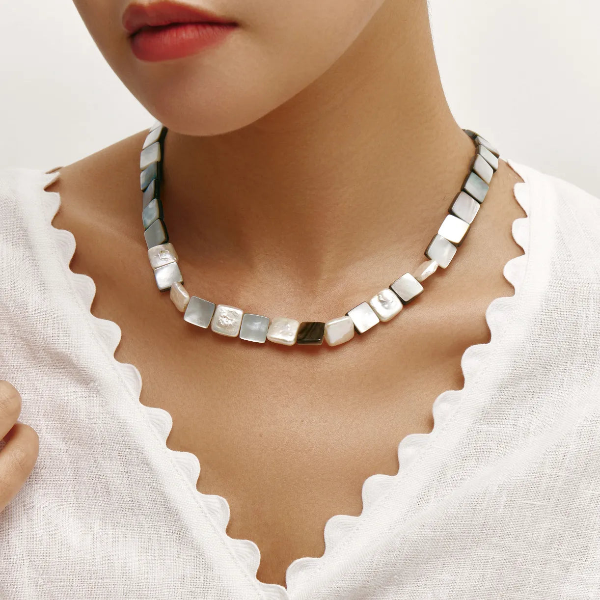 Aurelia Necklace Square Shell Beaded Necklace