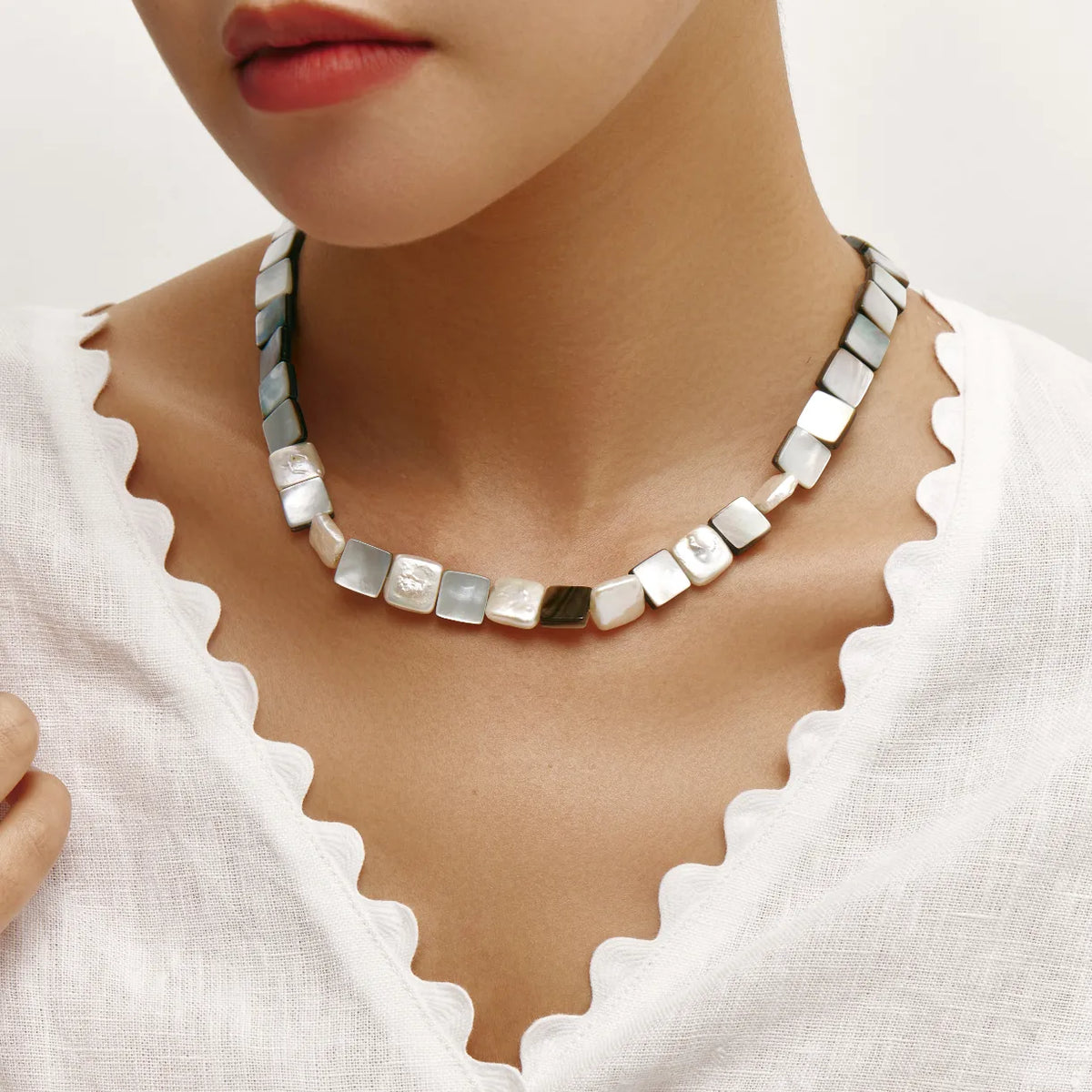 Aurelia Necklace Square Shell Beaded Necklace