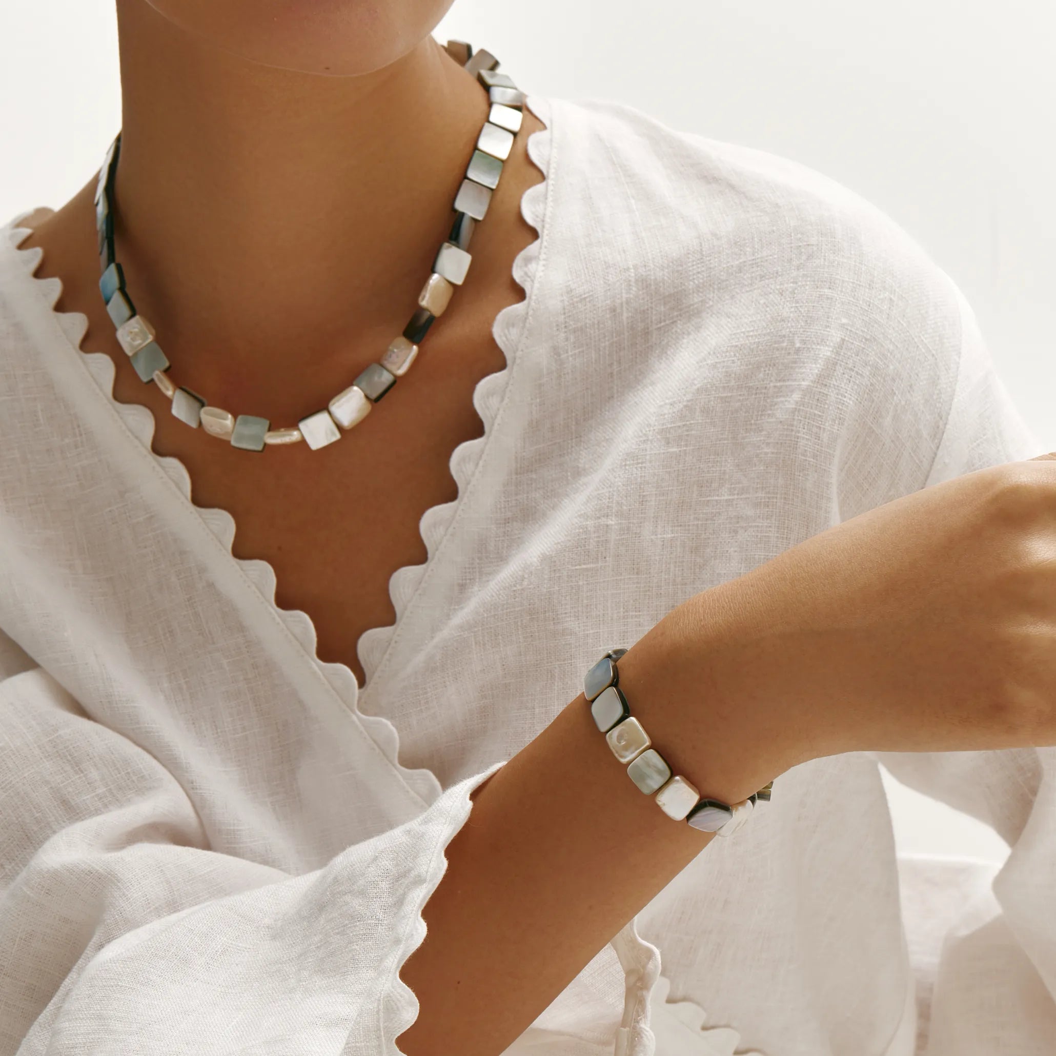 Aurelia Necklace Square Shell Beaded Necklace