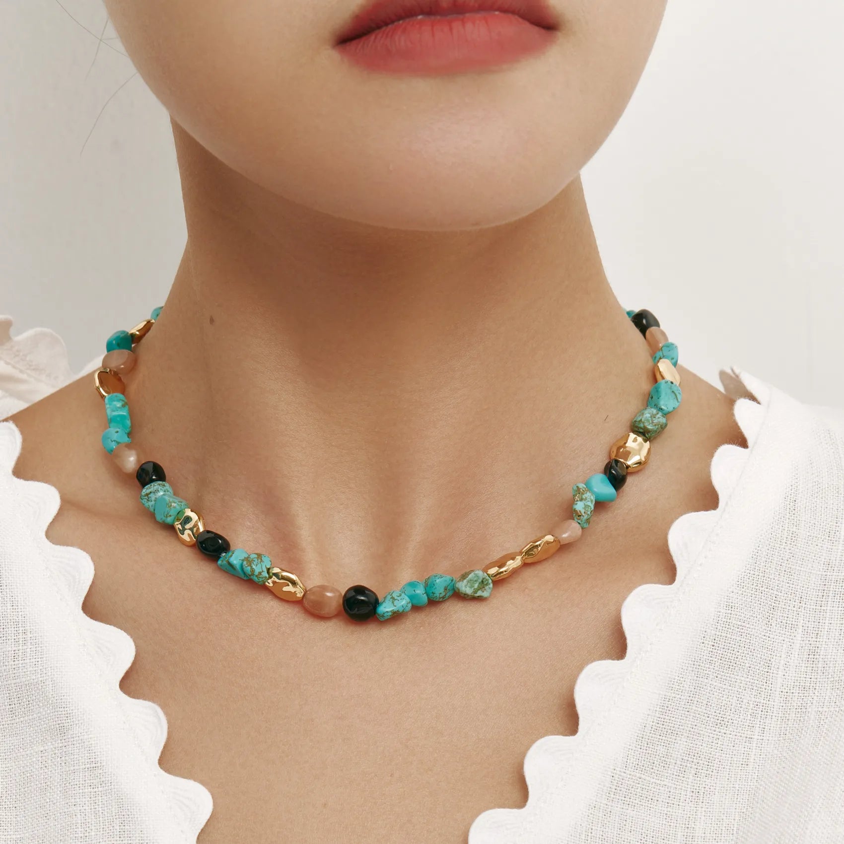 Maris Necklace Turquoise & Gemstone Gold Accent Necklace