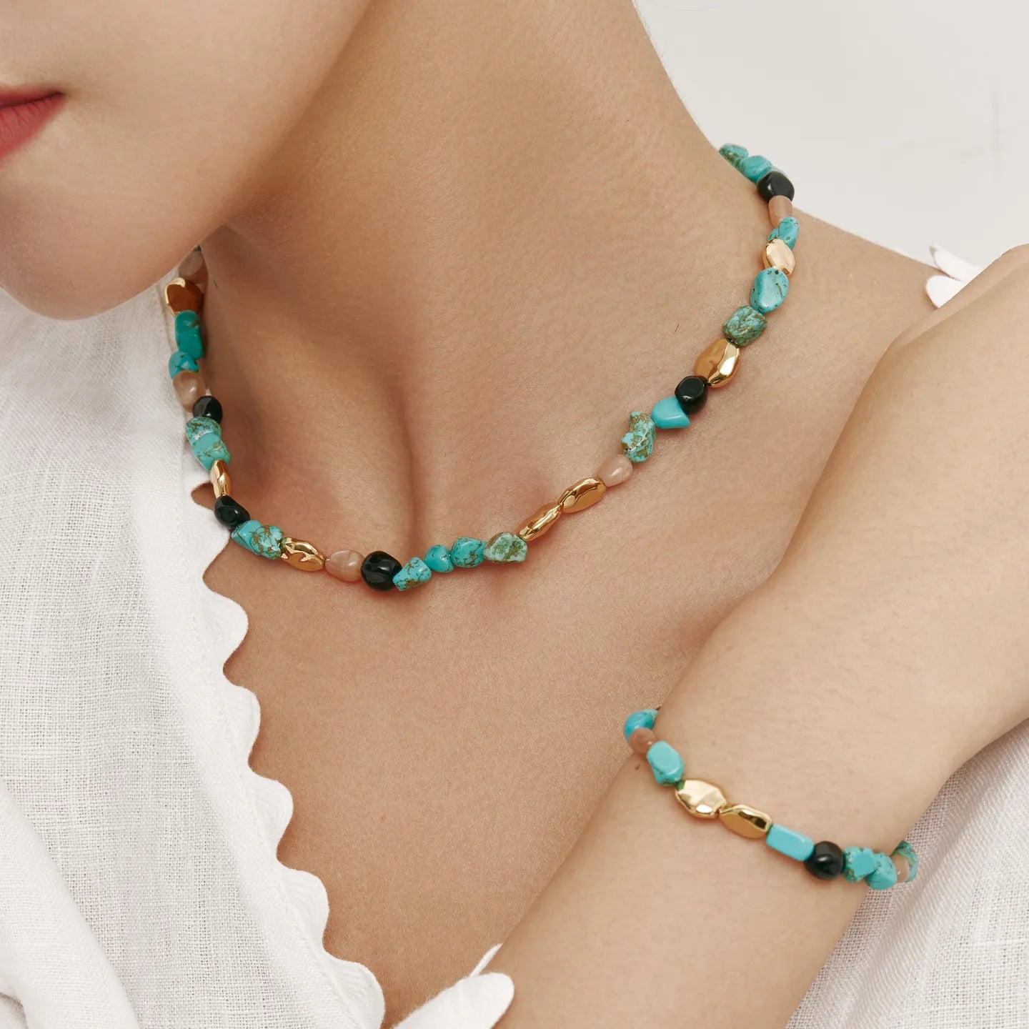 Maris Necklace Turquoise & Gemstone Gold Accent Necklace