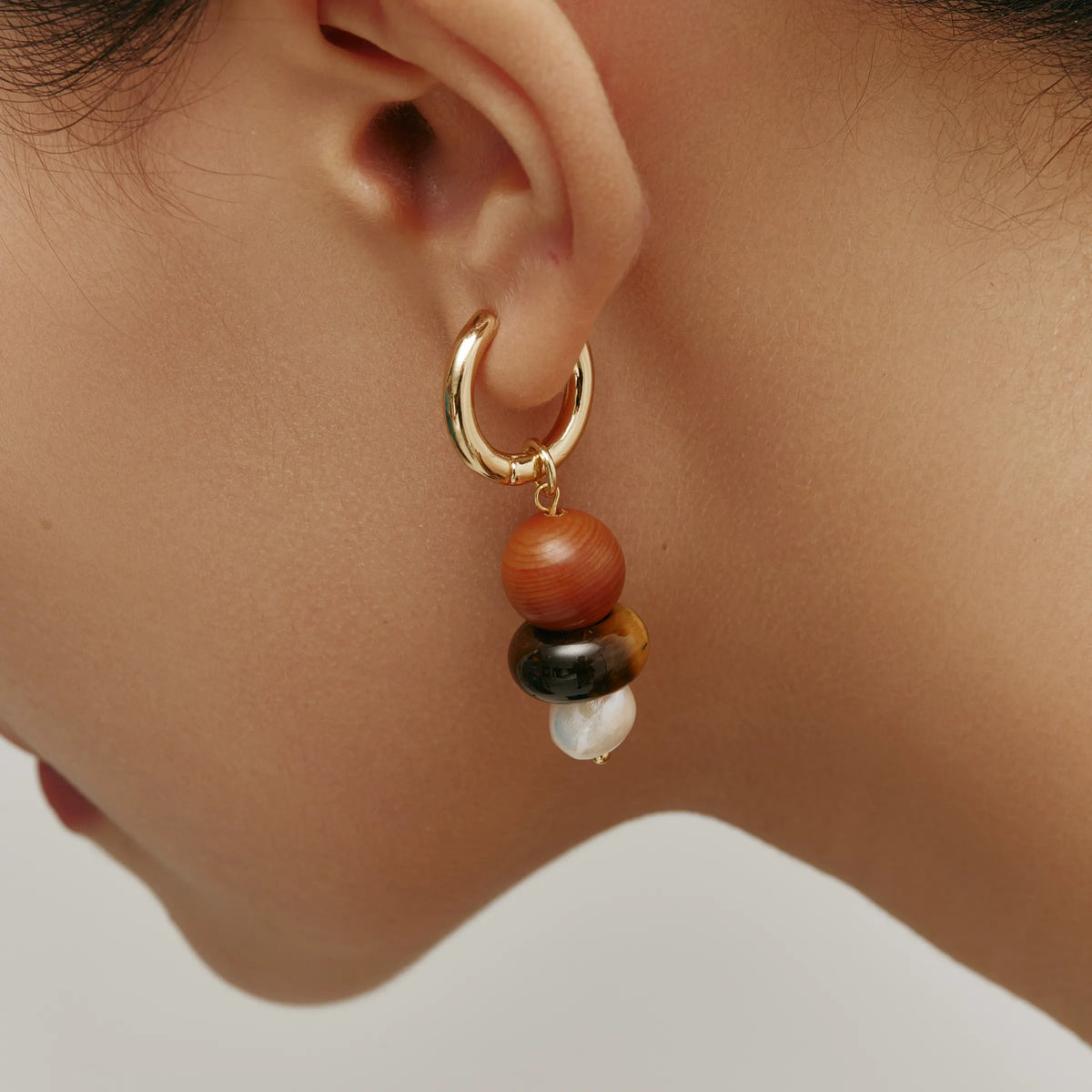 Sylva Earrings Wood, Shell, and Freshwater Pearl Hoop Earrings