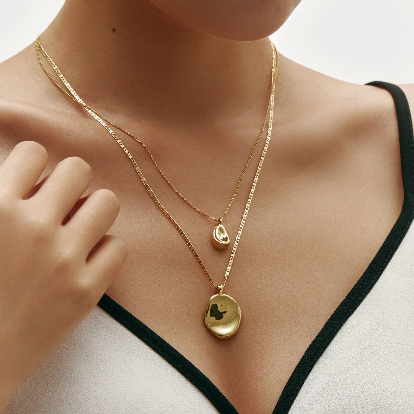 Selene Necklace Layered Gold Vermeil Necklace with Sculptural Pendants