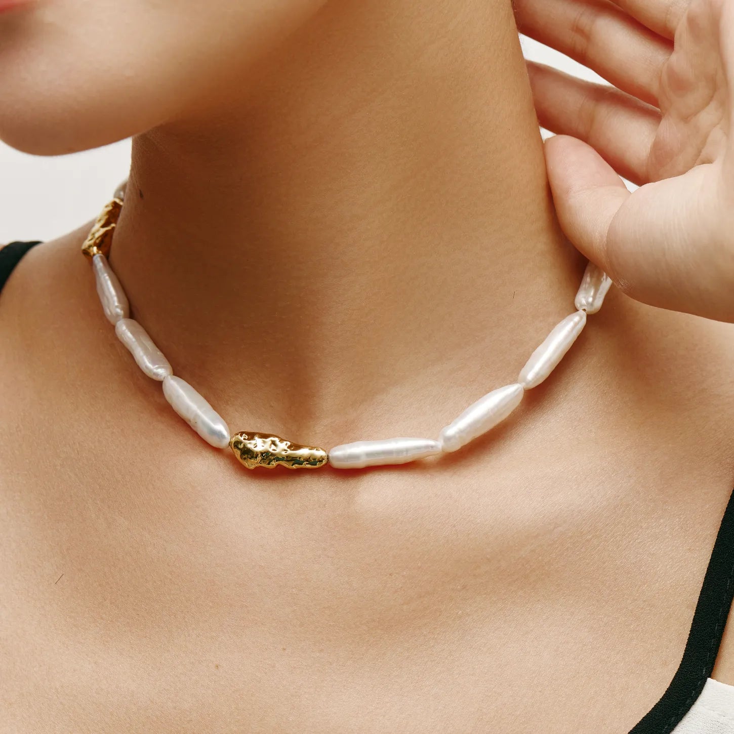 Elara Necklace Freshwater Pearl and Gold-Tone Beaded Necklace