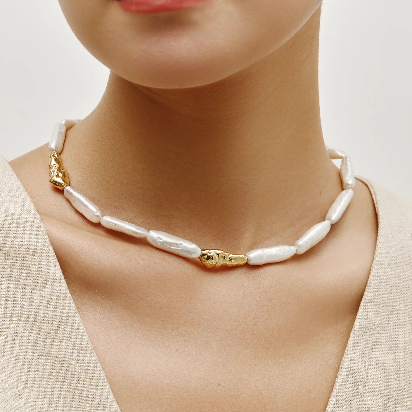 Elara Necklace Freshwater Pearl and Gold-Tone Beaded Necklace