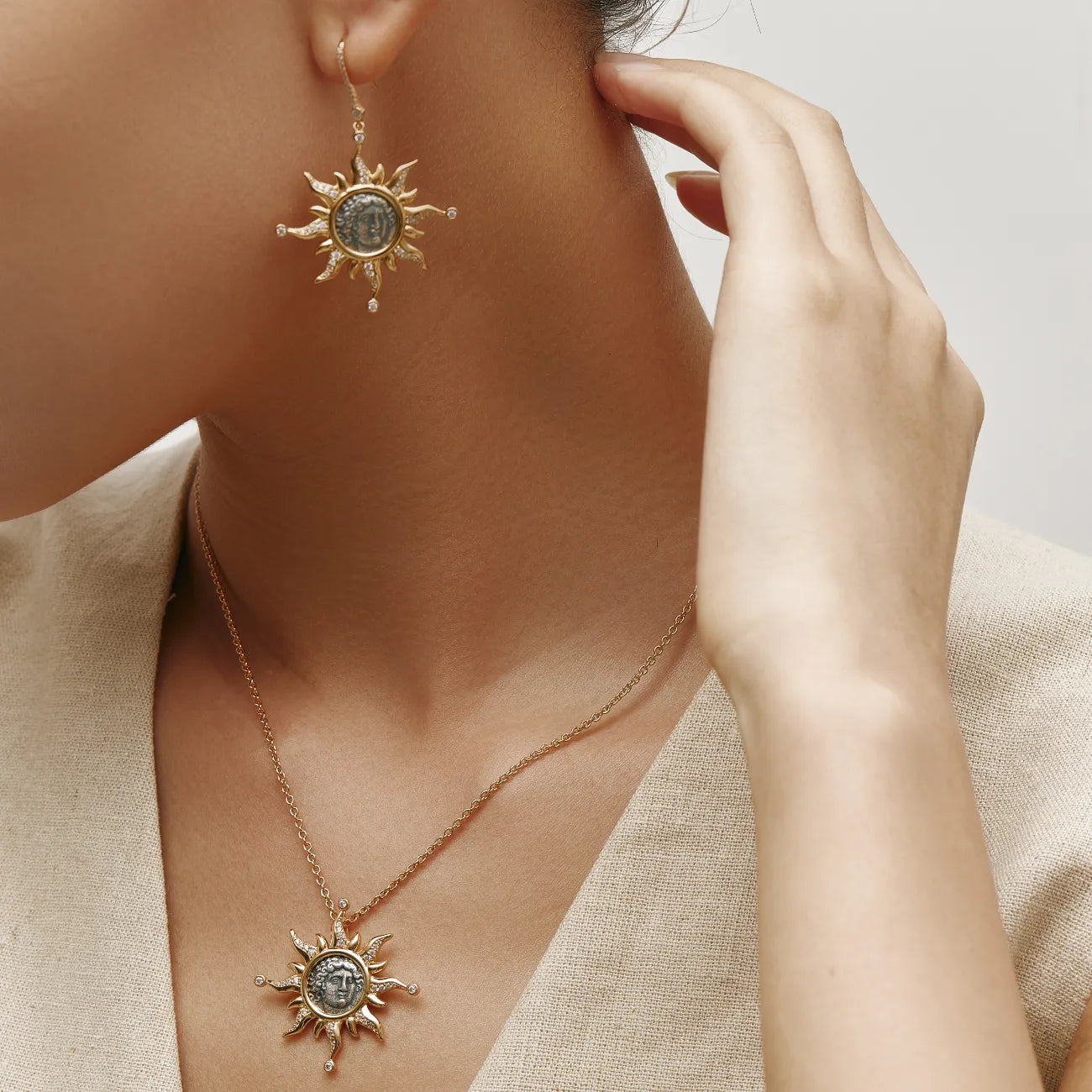 Solis Necklace Gold Vermeil Sun Medallion Pendant Necklace