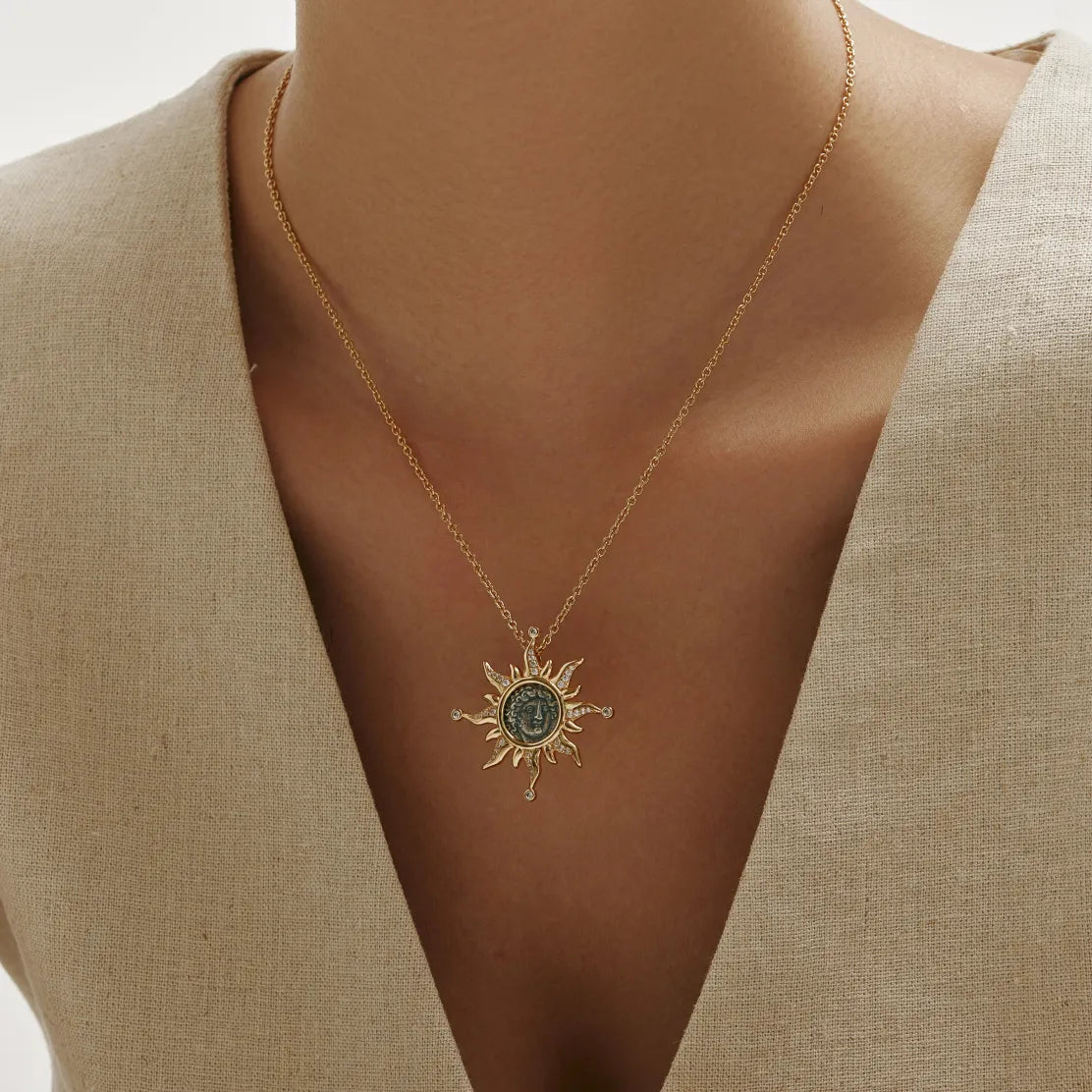 Solis Necklace Gold Vermeil Sun Medallion Pendant Necklace
