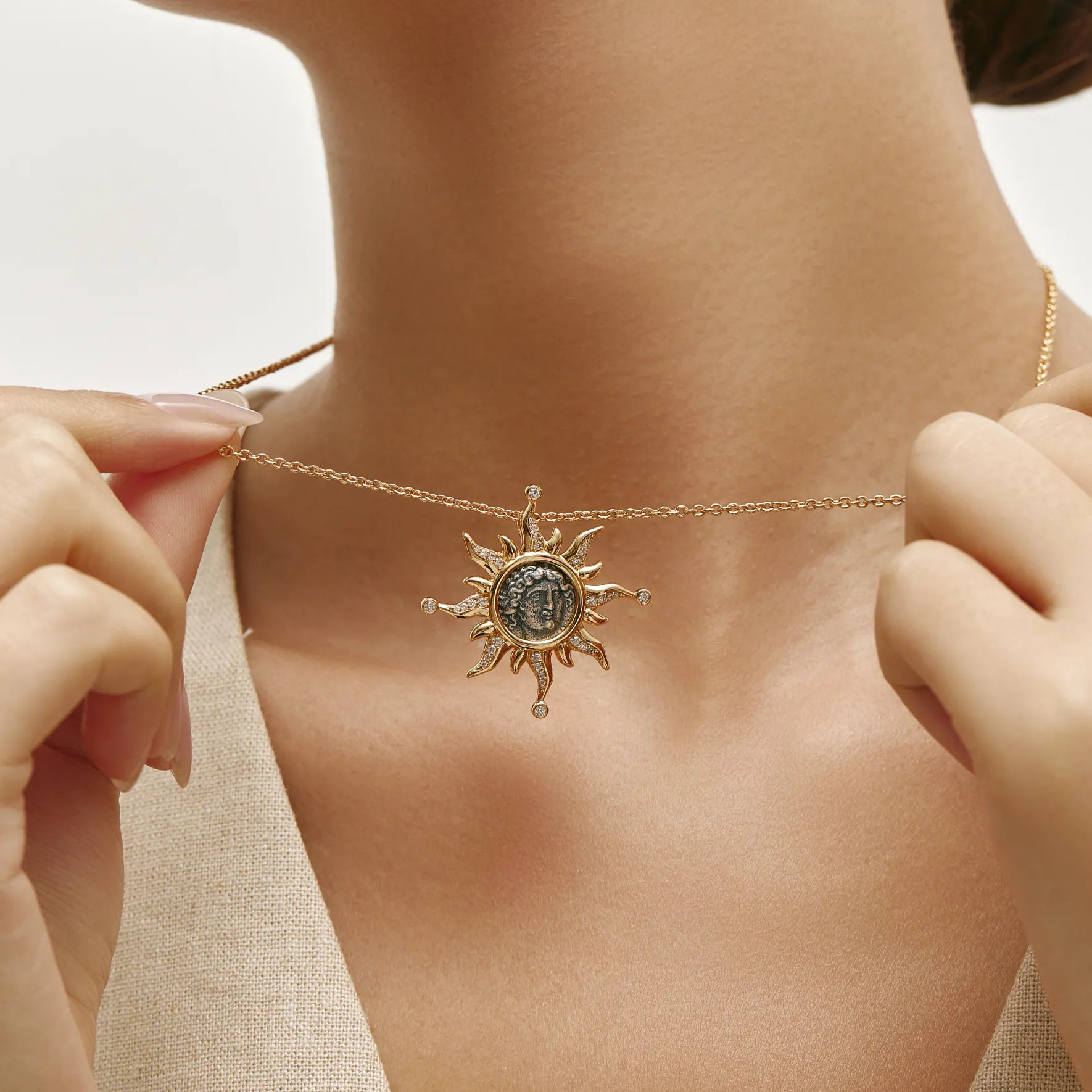 Solis Necklace Gold Vermeil Sun Medallion Pendant Necklace