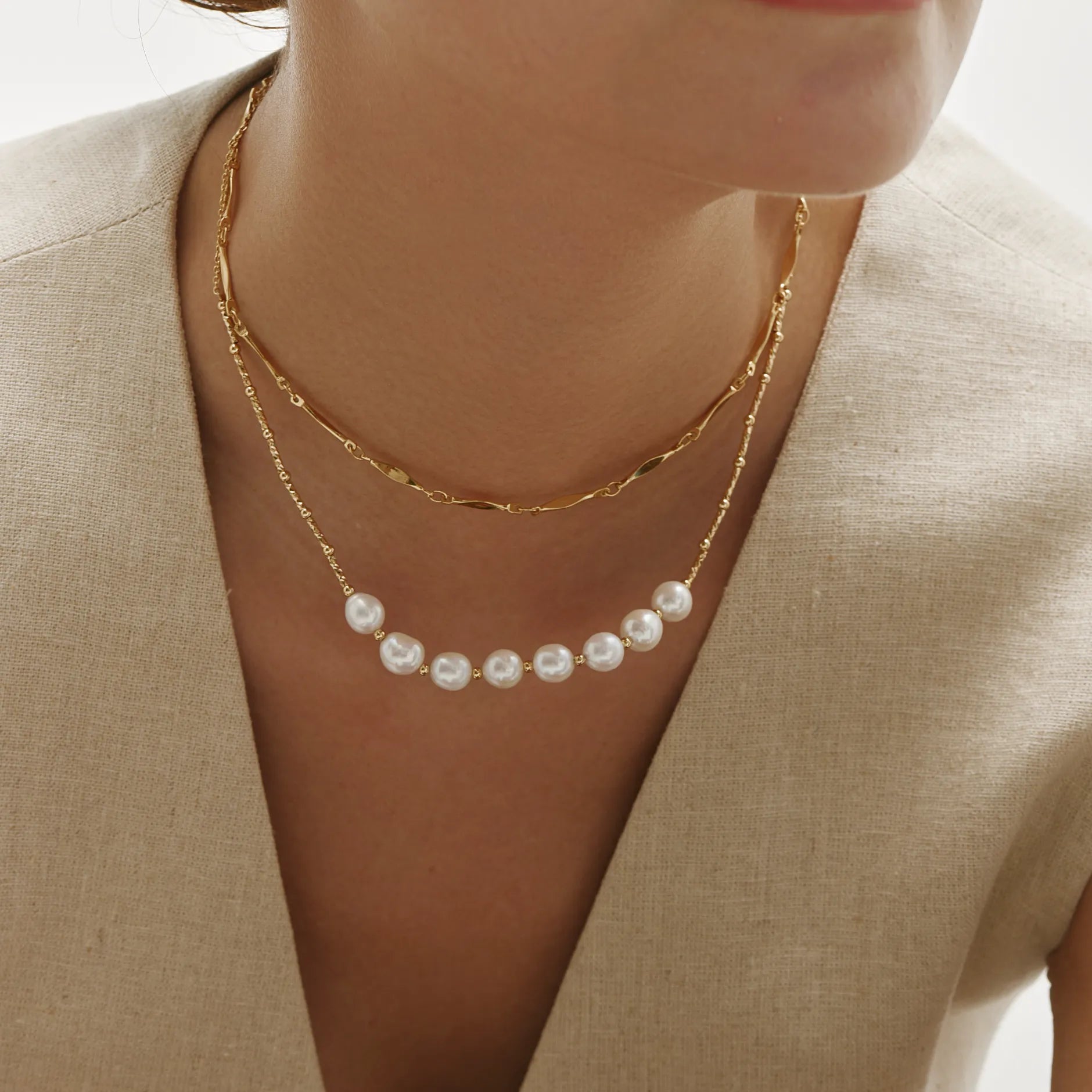 Elara Necklace Freshwater Pearl Bar Necklace on Gold Chain