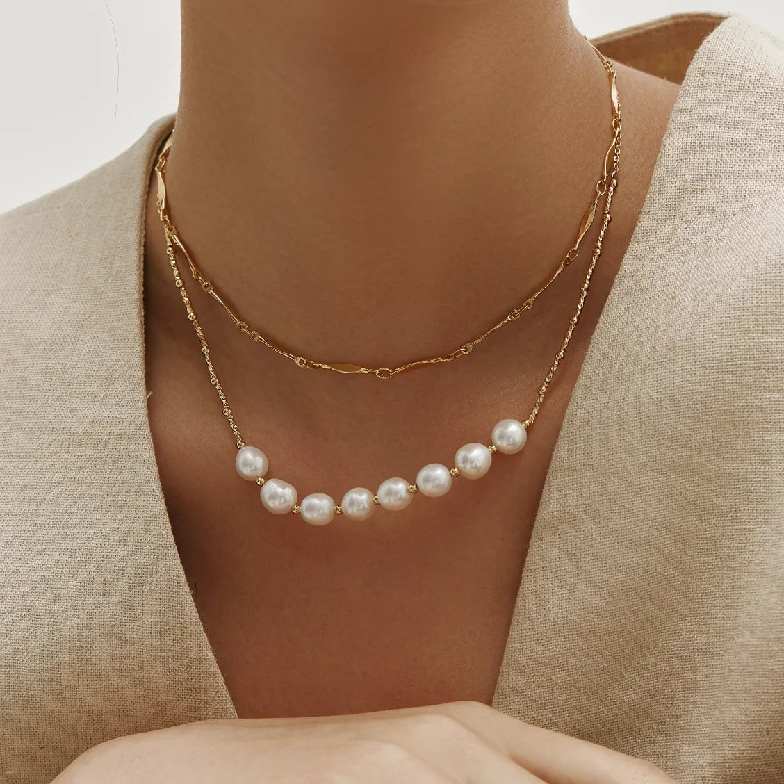 Elara Necklace Freshwater Pearl Bar Necklace on Gold Chain