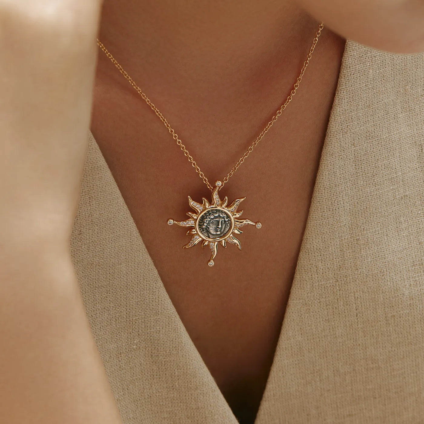 Solis Necklace Gold Vermeil Sun Medallion Pendant Necklace