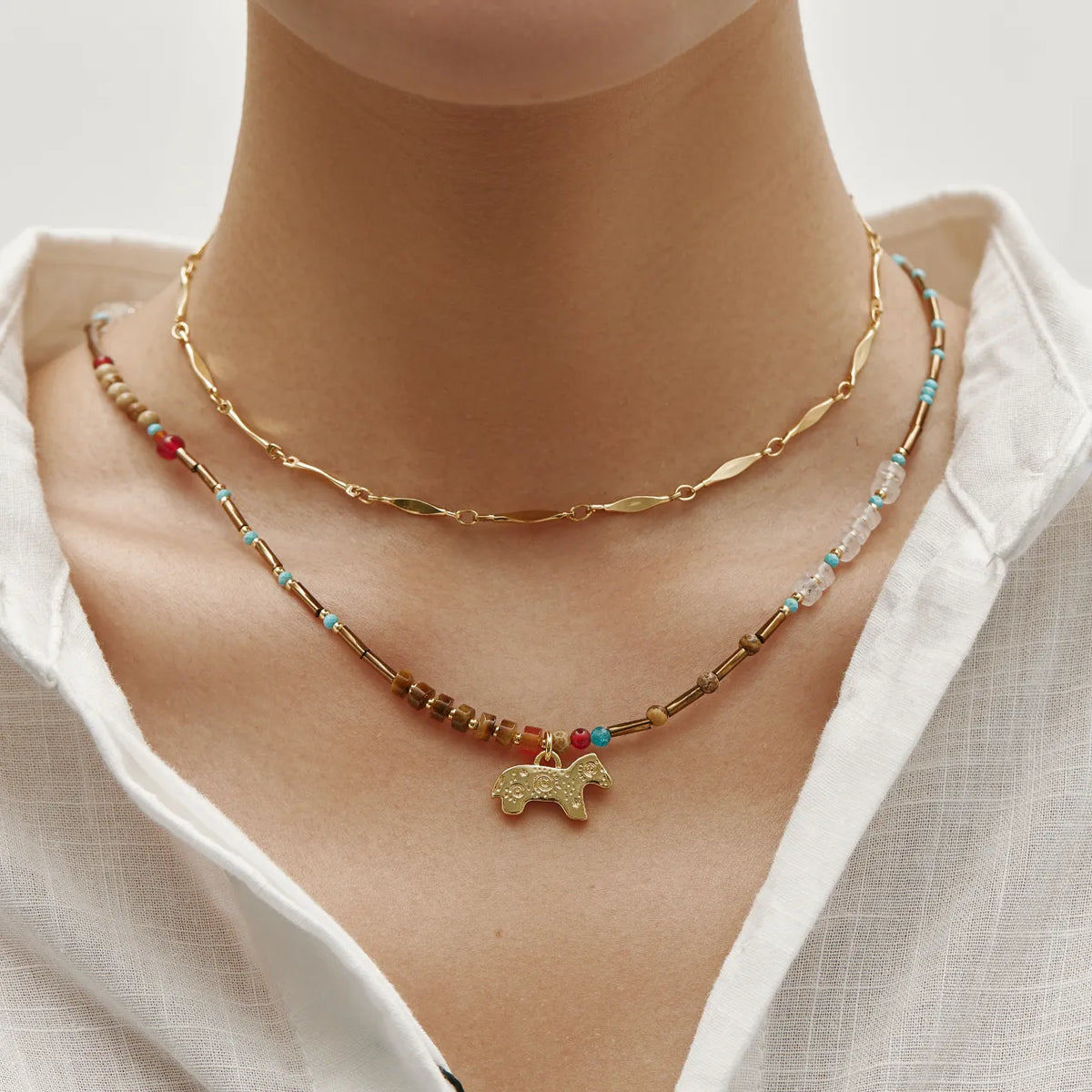 Equus Necklace Beaded Horse Charm Pendant Necklace