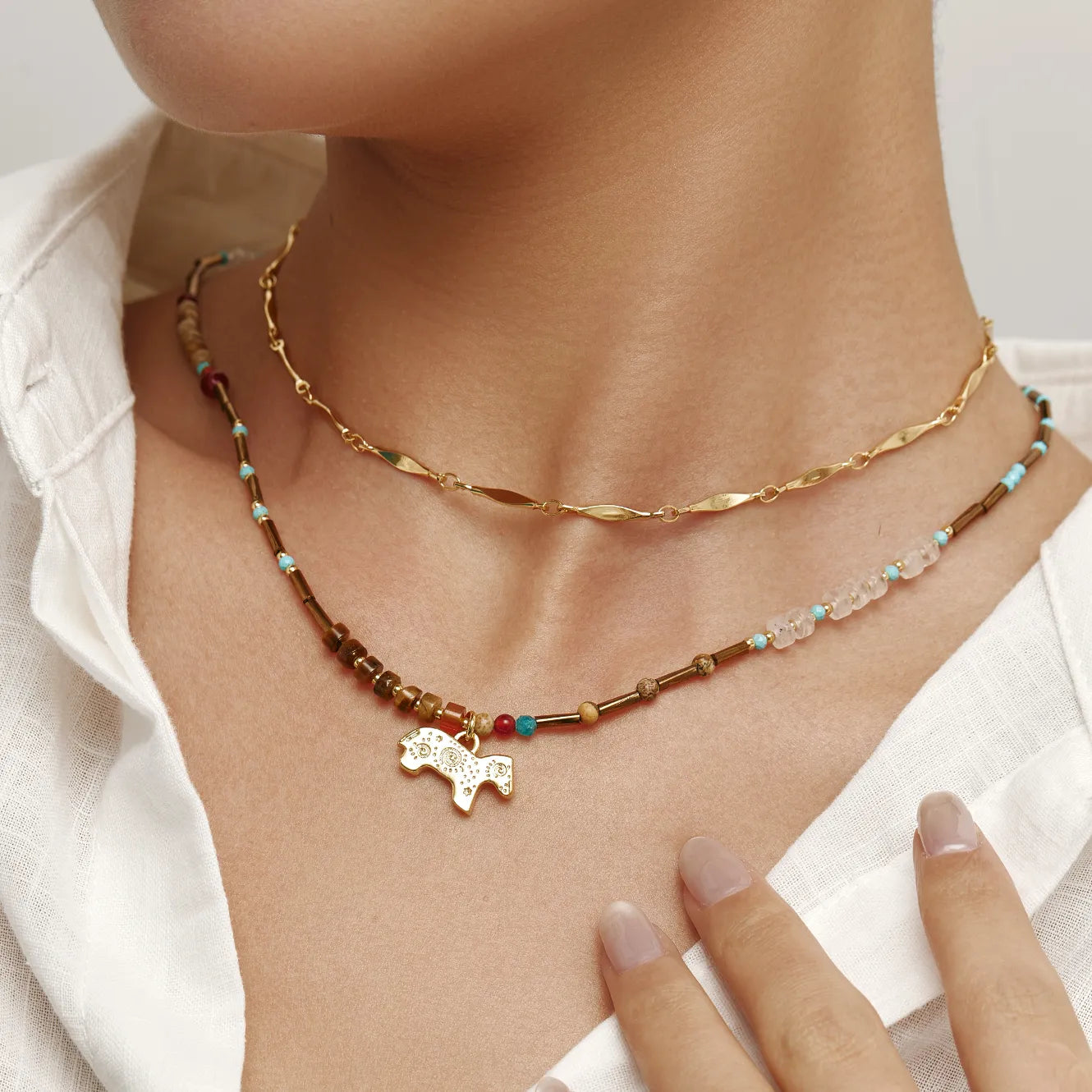 Equus Necklace Beaded Horse Charm Pendant Necklace