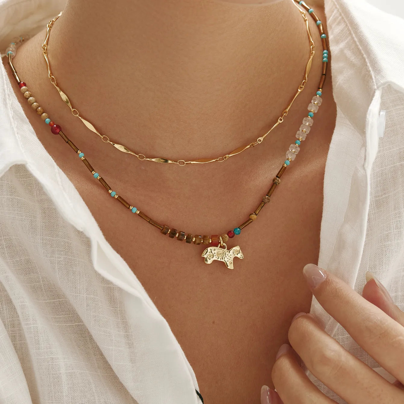 Equus Necklace Beaded Horse Charm Pendant Necklace
