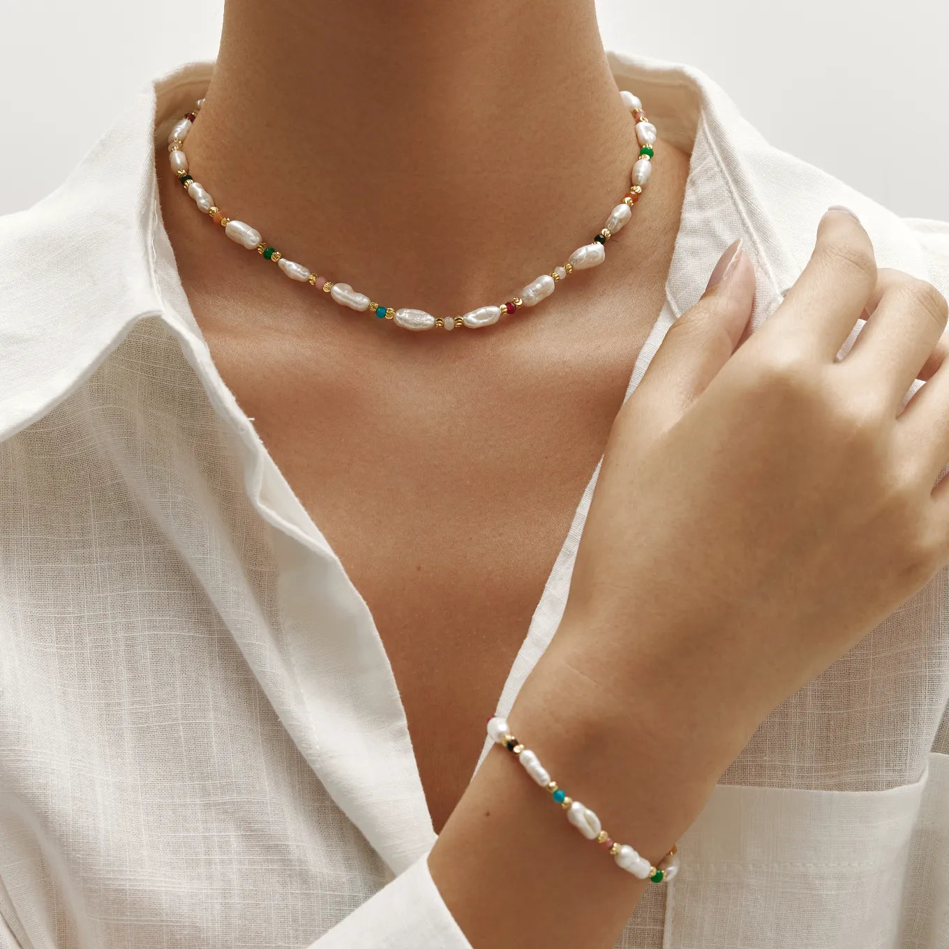 Celeste Bracelet Freshwater Pearl and Multicolor Beaded Bracelet