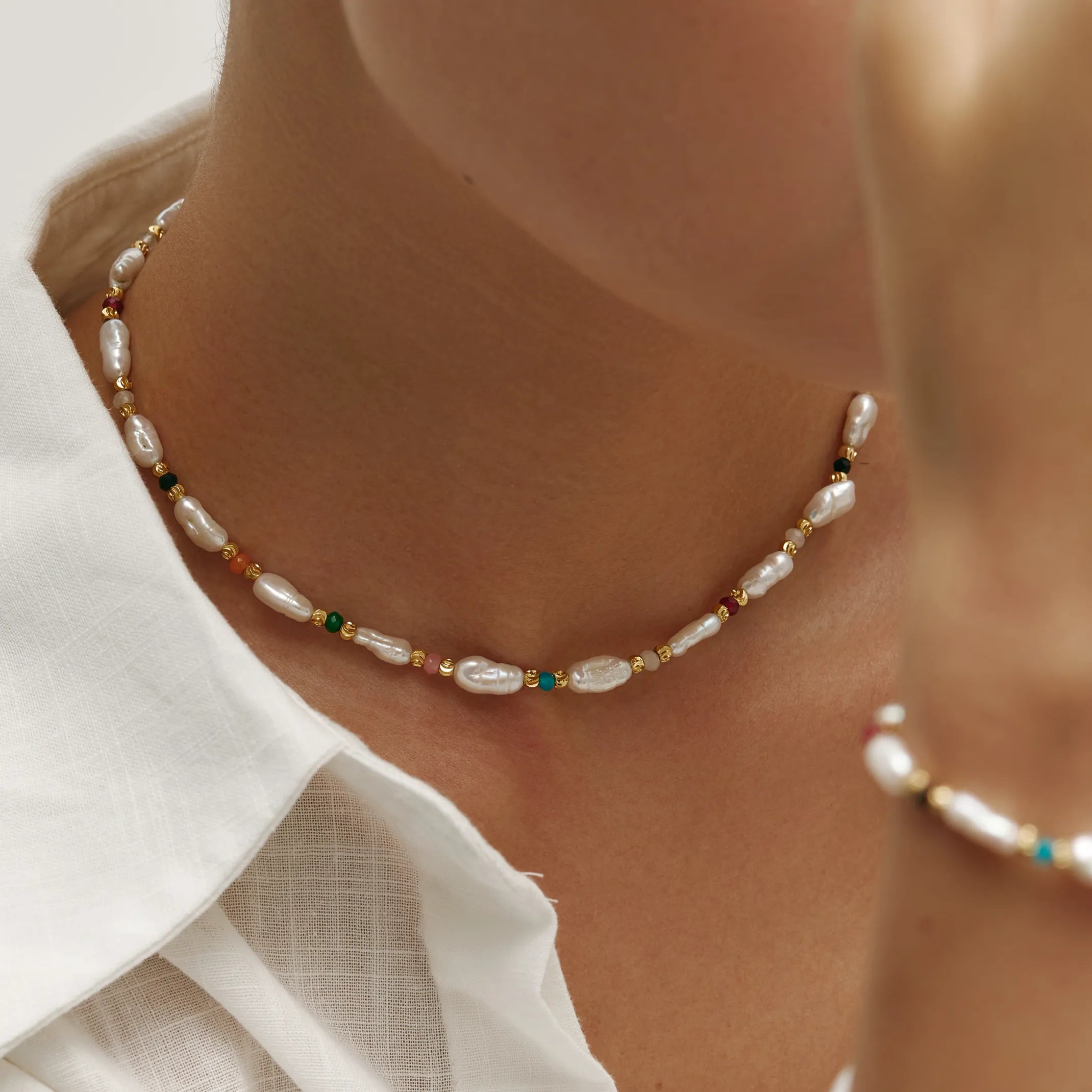 Celeste Necklace Freshwater Pearl & Multicolor Beaded Necklace