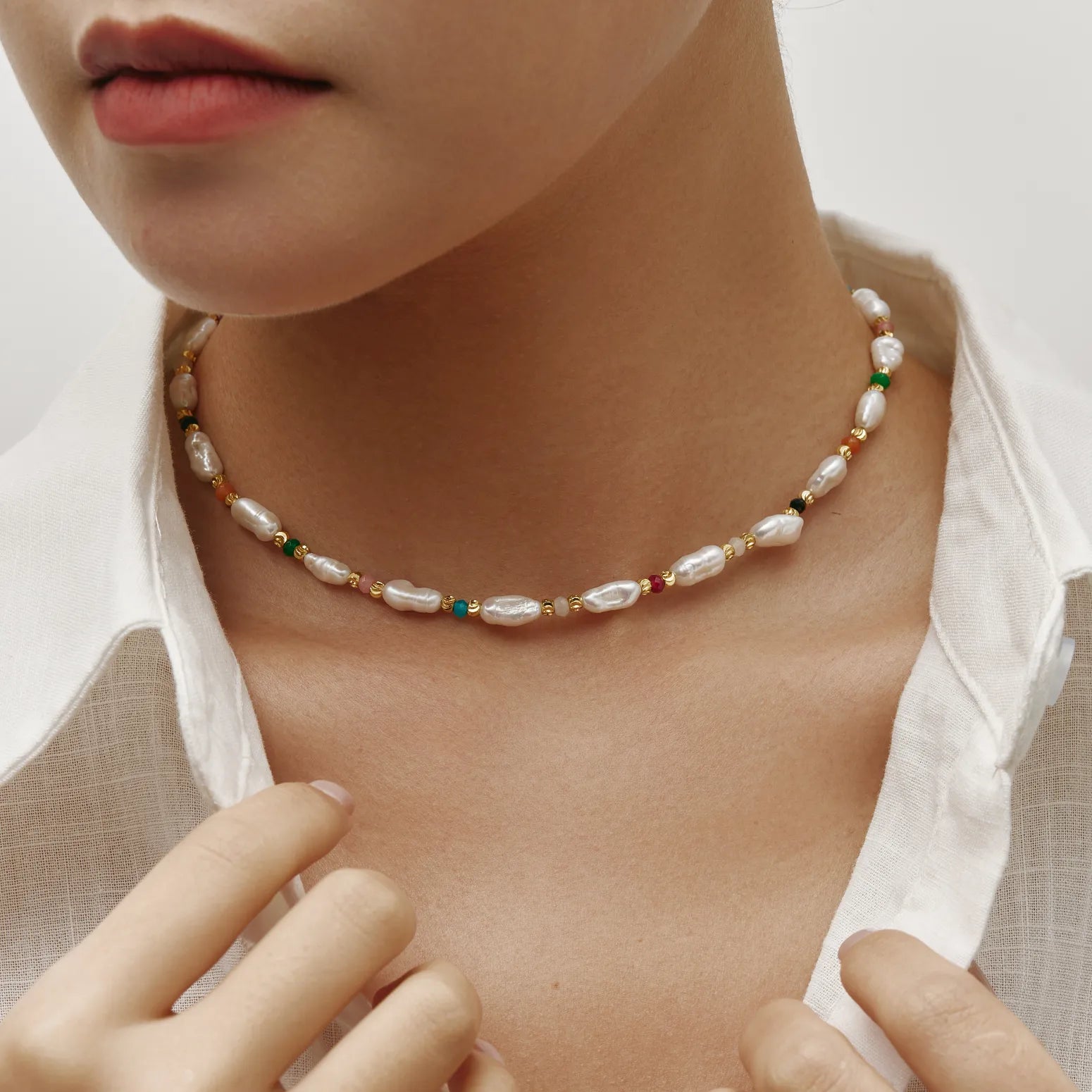 Celeste Necklace Freshwater Pearl & Multicolor Beaded Necklace