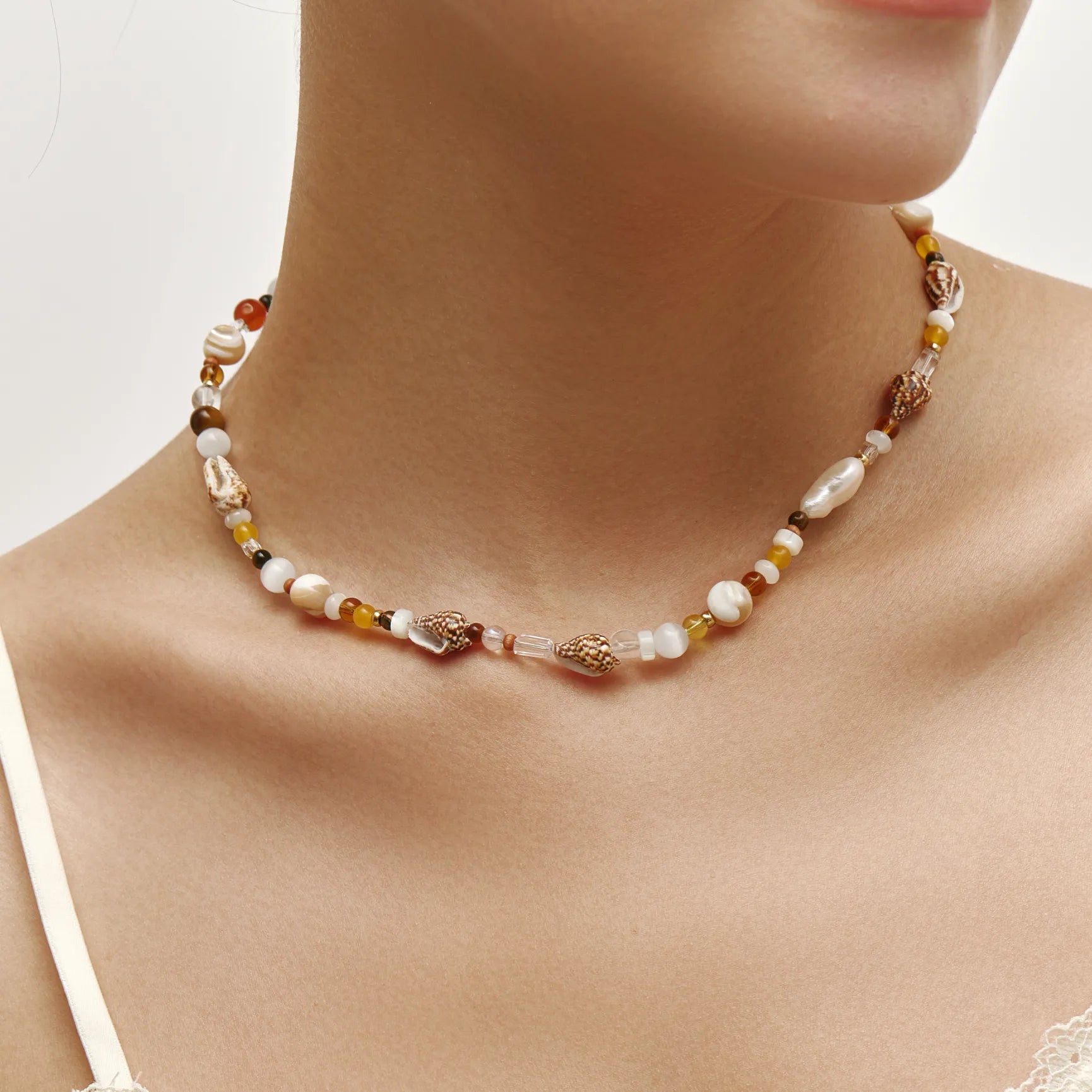 Oceana Necklace Beaded Shell and Pearl Statement Necklace