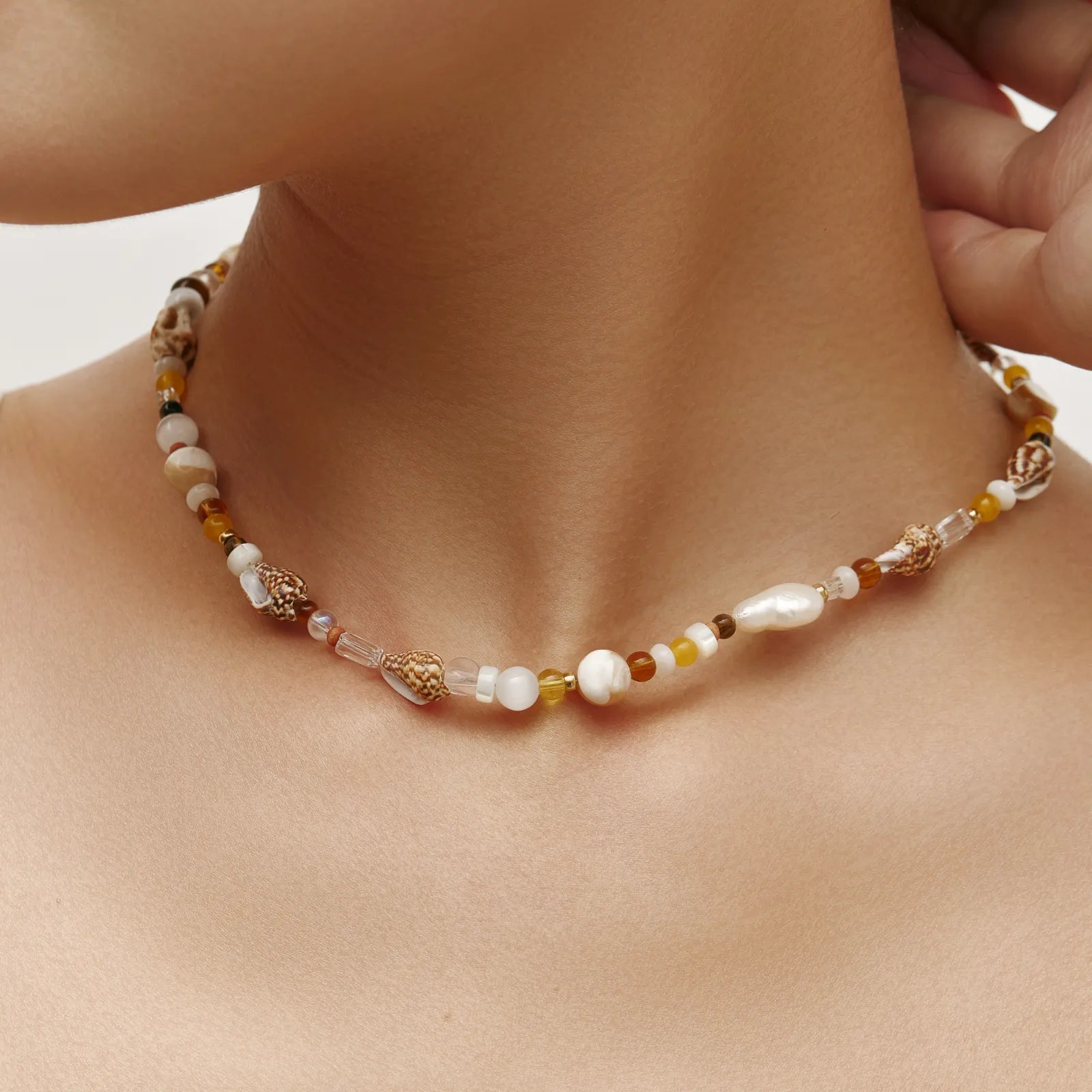 Oceana Necklace Beaded Shell and Pearl Statement Necklace