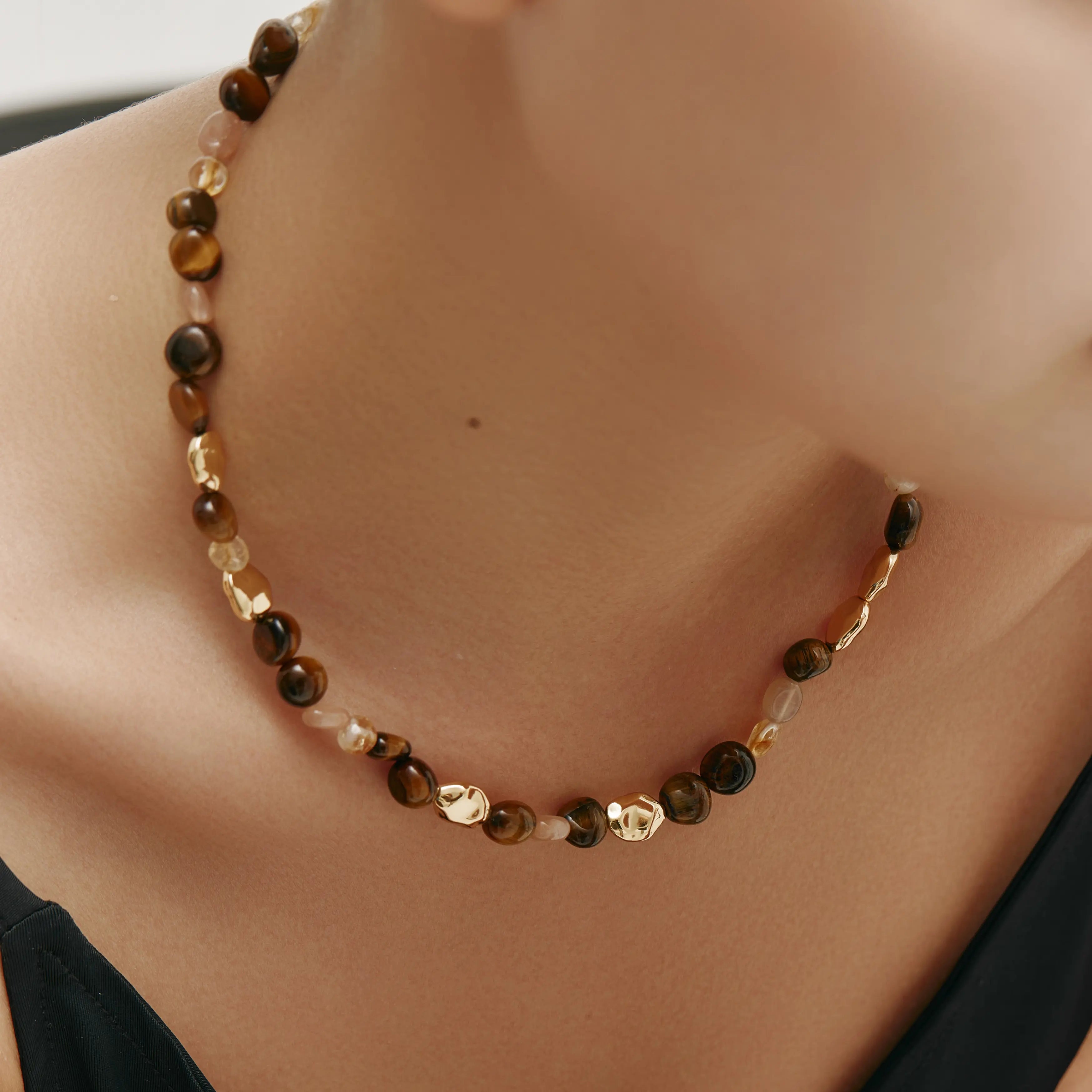 Terra Necklace Tiger Eye Gemstone & Gold Accent Necklace