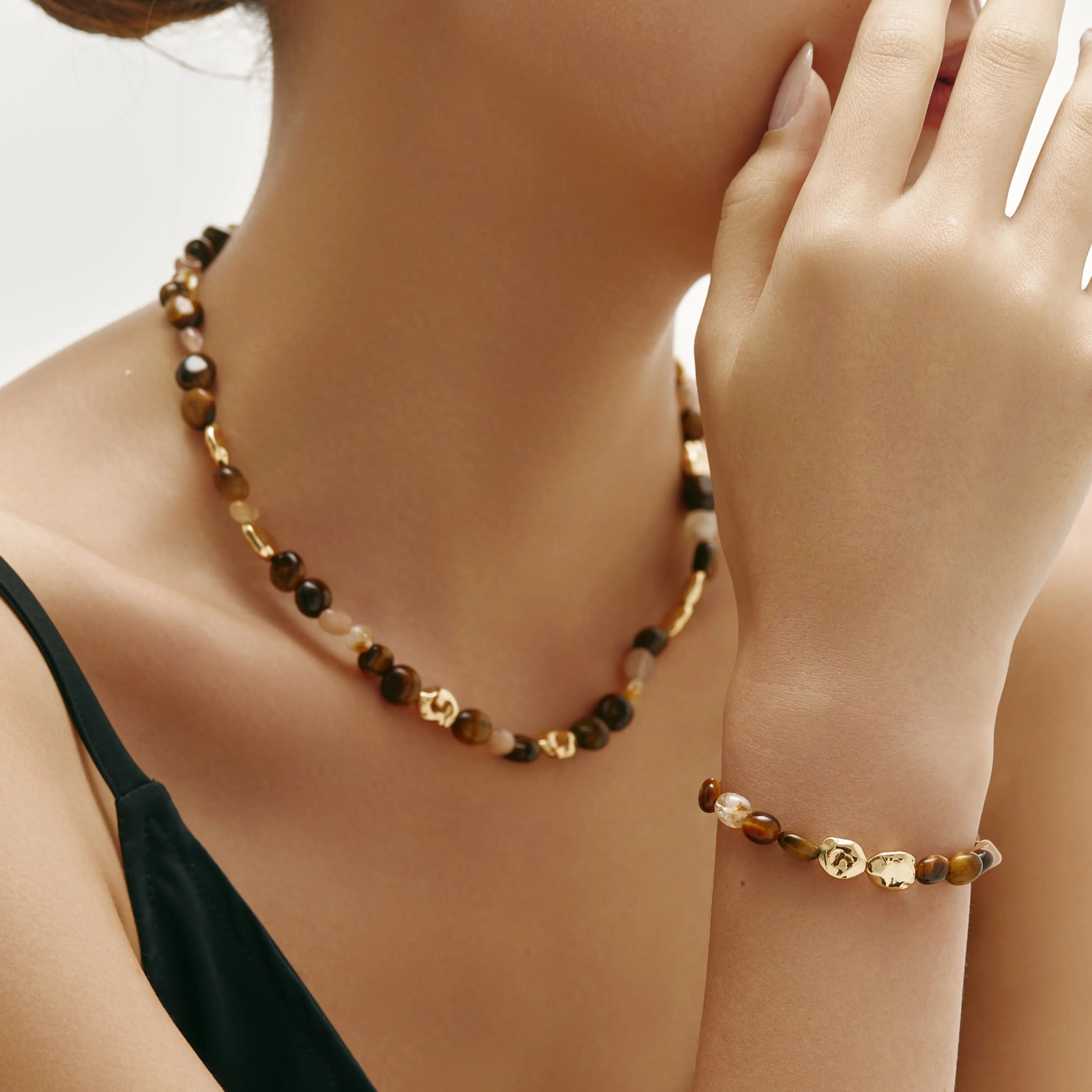 Terra Bracelet Mixed Gemstone and Gold-Tone Beaded Bracelet