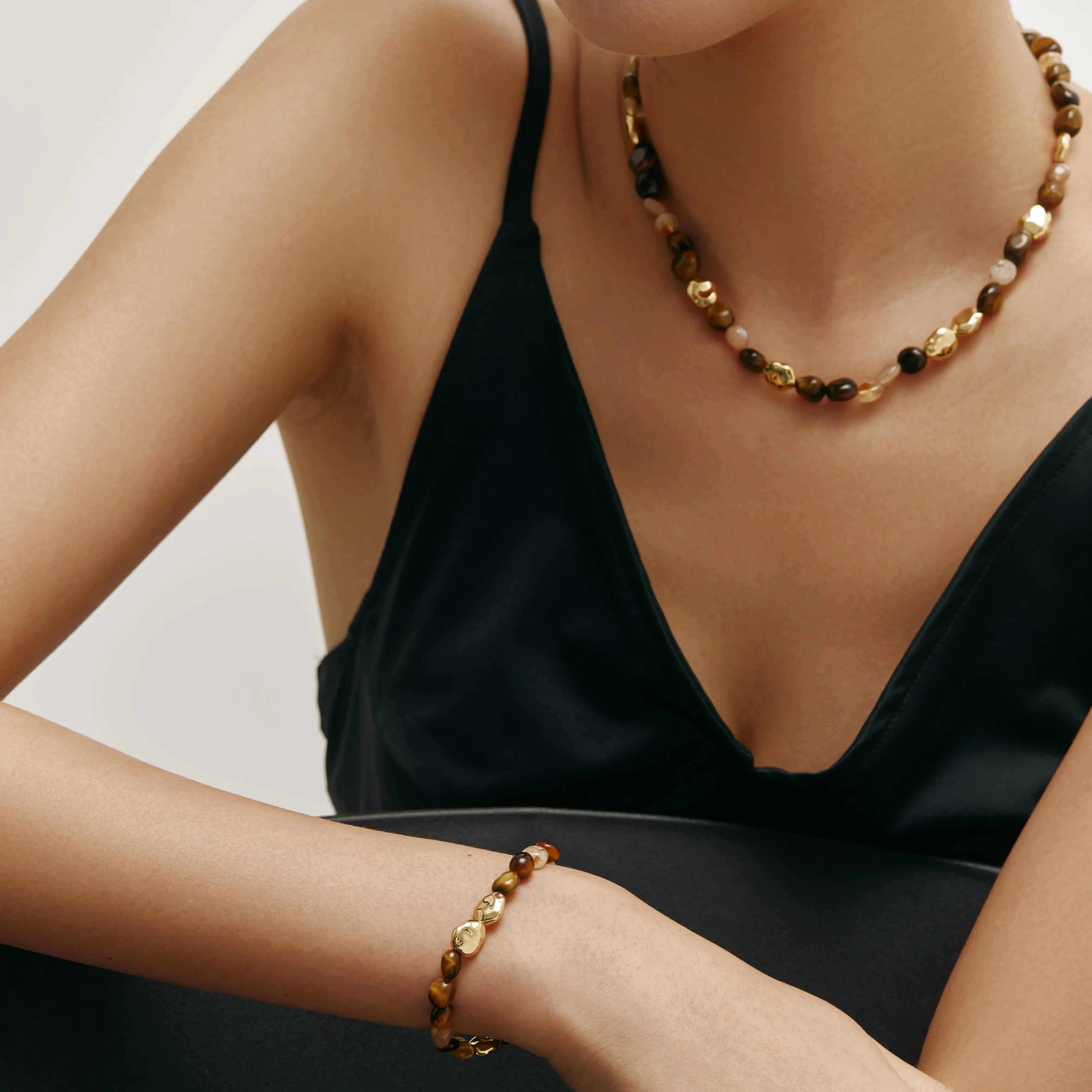 Terra Bracelet Mixed Gemstone and Gold-Tone Beaded Bracelet