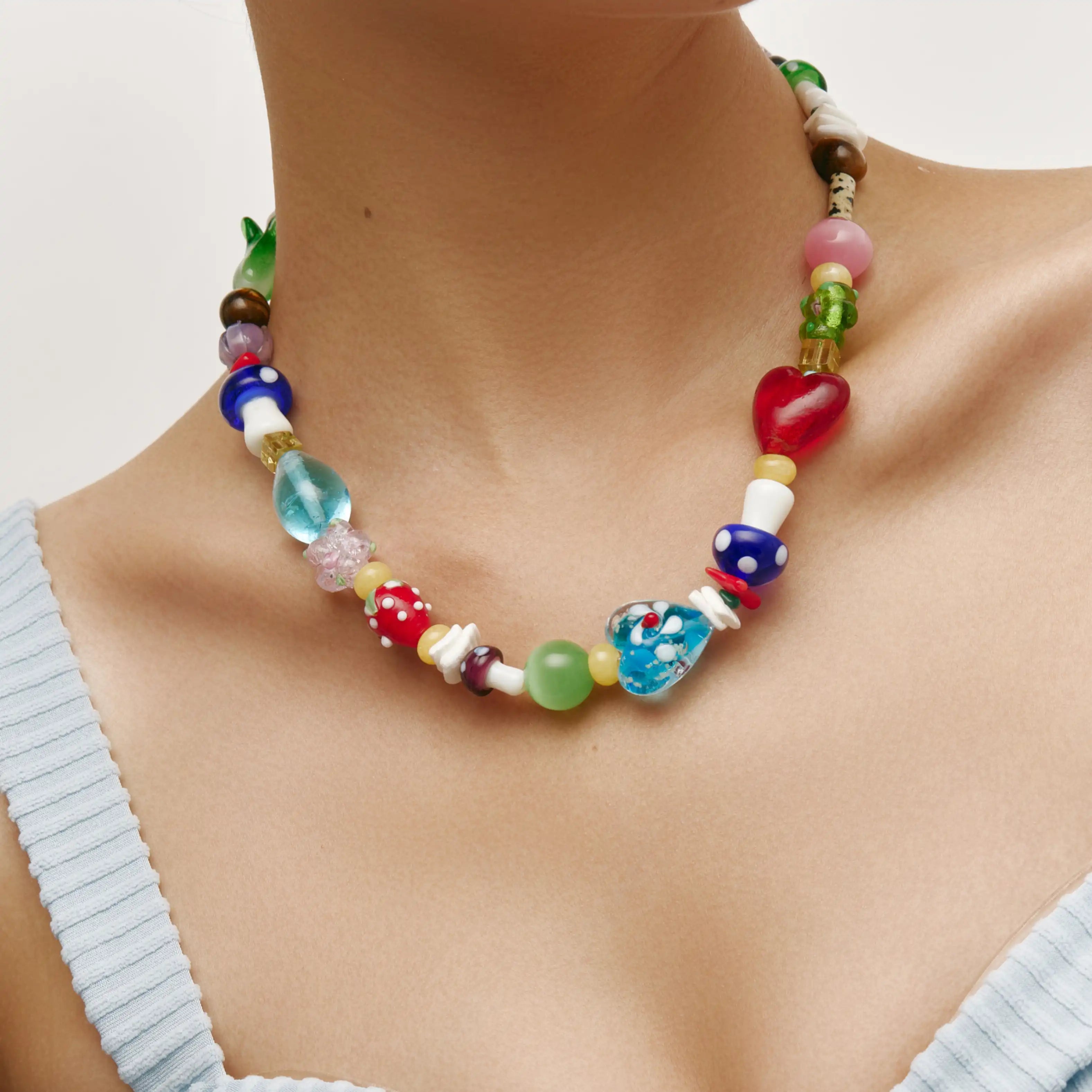 Vita Necklace Colorful Murano Glass Bead Statement Necklace